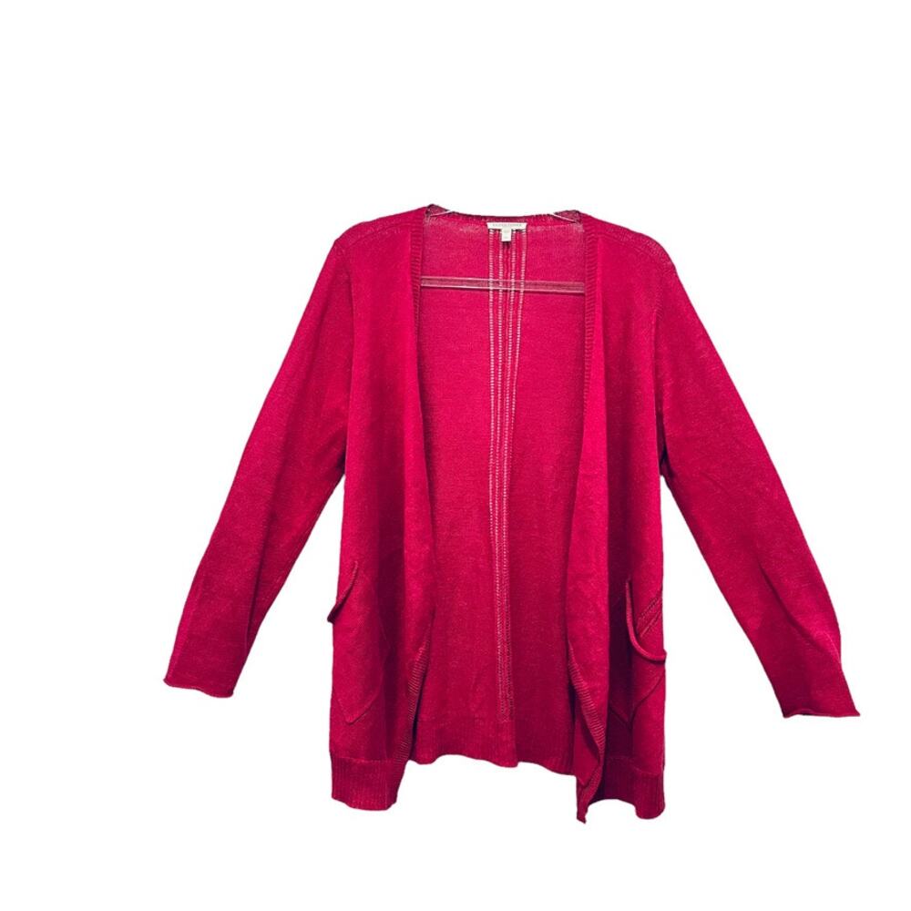 Eileen Fisher Cardigan Women Size P M Pink Pure Linen Open Front Artsy Lagenlook